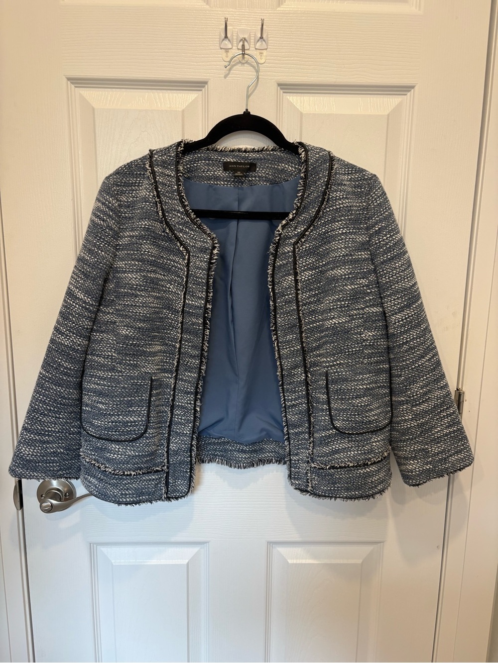 Ann Taylor Blue Tweed Jacket with Light Blue Lining #1097